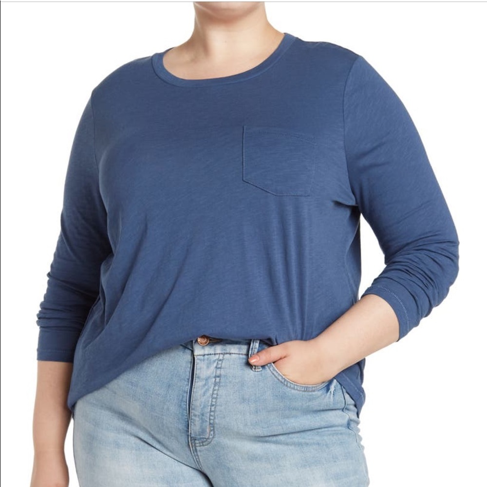 Madewell size 1X long sleeve blue pocket tee NWT